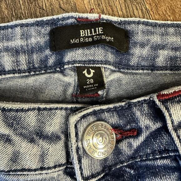TRUE RELIGON Billie Mid-Rise Straight Jeans Light Blue Wash Womens 28x31 - Picture 2 of 8